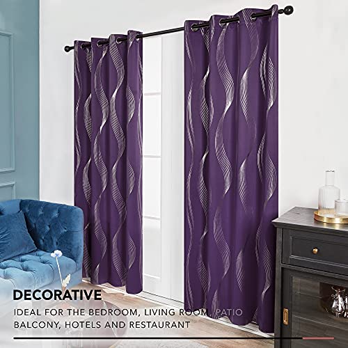 Deconovo Purple Grape Blackout Curtains, Room Darkening Foil Print Wave Stripe Design Thermal Insulated Grommet Window Drapes For Nursery, 2 Panels, 52X84 Inch #TOP3