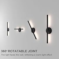 Vista 2 de Aipsun Aplique de pared negro giratorio 360° LED negro lámpara de pared para dormitorio, sala de estar, hotel, pasillo, pasillo, blanco cálido, 3000