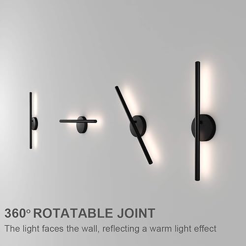 Miniatura 2 de Aipsun Aplique de pared negro giratorio 360 LED negro lámpara de pared para dormitorio, sala de estar, hotel, pasillo, pasillo, blanco cálido, 3000 K
