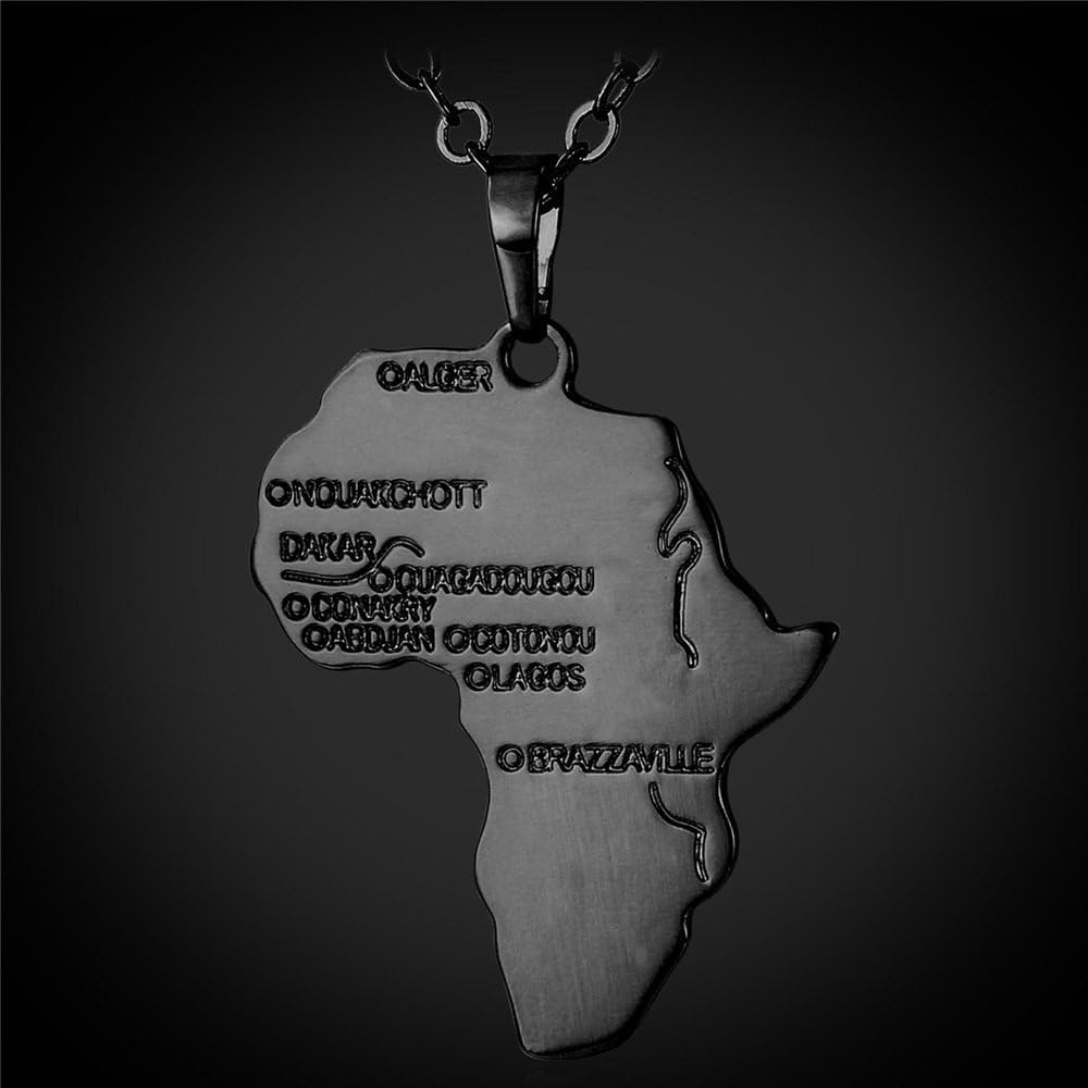 U7 Map of Africa Pendant Necklace for Men Women, African Jewellery, Resizable Chain, Come with Gift Box