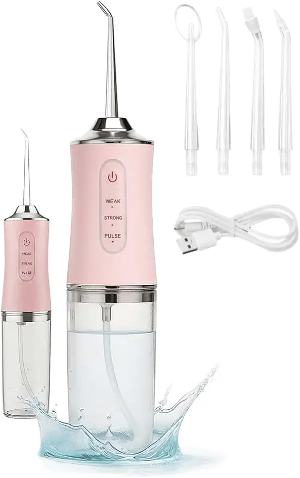 Irrigador Bucal Elétrico Recarregável Portátil para Limpeza Profunda | Irrigador Oral Jato d'Água para Gengiva e Dentes | Limpador de Dentes Profissional Supersônico com 3 Modos (rosa)