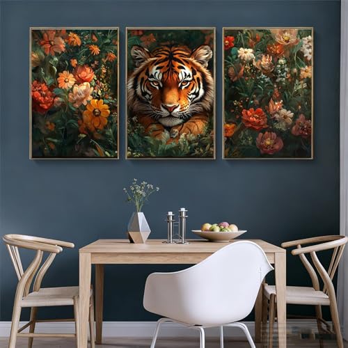 Tableaux Moderne Abstrait Tigre ensemble de 3 toiles idée cadeau originale Noël Anniversaire - 3