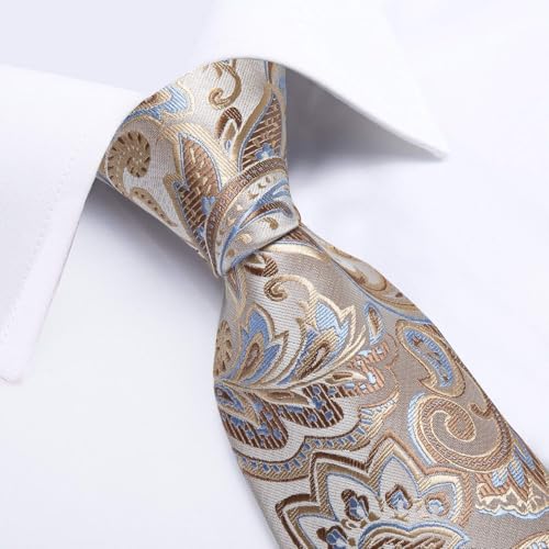 Image of DiBanGu Extra Long Tie for Men 63 inch XL Silk Necktie Set | Pocket Square and Cufflinks, Big and Tall, Jacquard Woven, Gift Box, Paisley /Plaid /Solid /Striped, for Weddinng Party Business