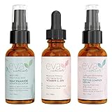 Natural Firm & Glow Skincare Set of 3 Serums – Skin Care Kit with 20% Vitamin C Serum, Peptide Complex Serum, Niacinamide Vitamin B3 Serum by Eva Naturals