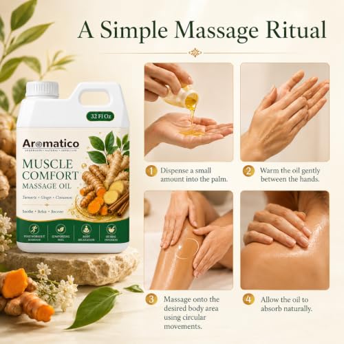 Image of AROMATICO Muscle Comfort Massage Oil | Helps with Muscle Relaxation & Pain Relief | Professional Grade Refill Pack for Spa & Salon Use - 1000ml (1L Bulk)