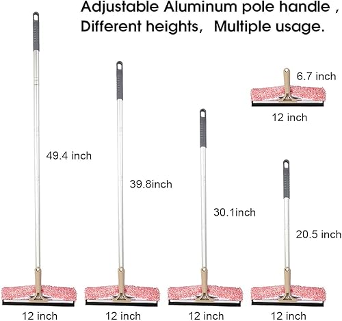 Miniatura 3 de Escobilla multiusos de ventana de 12 pulgadas con poste de aluminio ajustable de 6.7 a 49.4 pulgadas, limpiador de ventana de microfibra altamente