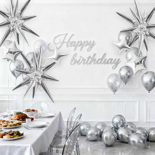 Image of TONIFUL 22Inch 15Pcs Silver Large Explosion Star Mylar Balloons and 10Inch Four Pointed Star Balloons Set for Christmas New Year Birthday Wedding Bridal Shower Anniversary Photo Booth Supplies