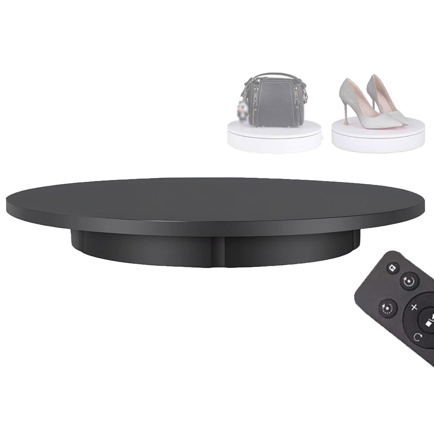 LLBMmm 360° Electric Turntable Display Stand, Diameter 22/30/42/52/60cm, Two-Way Rotation, Adjustable Speed, with Remote Control, for Product Presentation ,30cm,Black