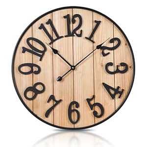 24in/60cm Wooden Large Wall clocks Battery Operated, Farmhouse Living room decor wall clock, Non Ticking Silent Clock For Bedroom, Kitchen, Rustic Country Village