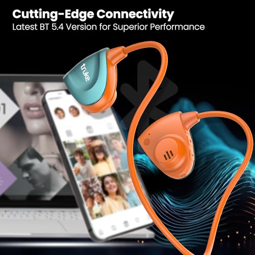 Image of truke Yoga Beat Open Ear Neckband with 360-degree Titanium Alloy Flex Comfort, 14.2mm Drivers, 30H Playtime, Dual Mic for Crystal-Clear Calls, Fast Charging, BT 5.4 (Pulse Orange)