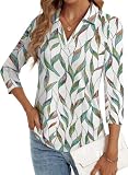 LYHIPSS 3/4 Length Sleeve Womens Tops Dressy Casual Polo Shirts Spring Top for Women 2025 Trendy Blouses Leaf Pattern Large