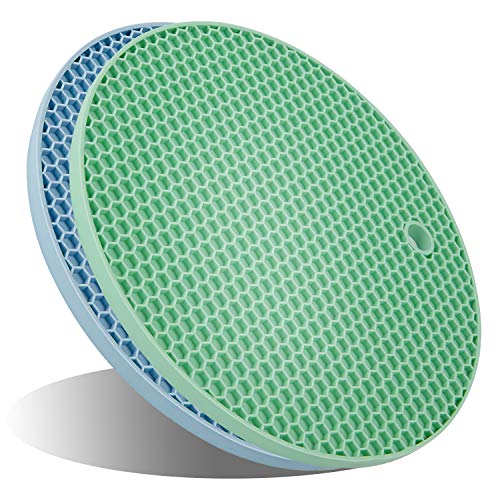 UXUNNY Silicone Pot Holders, Trivets for Hot Dishes - Thick Hot Pads for Kitchen, Heat Resistant Trivet Mats, Oven Pads, Hot Mats for Hot Pots and Pans - Christmas Decor (Blue & Green, 2 PSC)