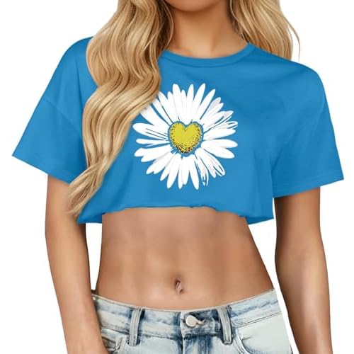 Crop Tops for Women Short Sleeve T Shirts Casual Basic Crew Neck Summer Oversized Cropped Tees 2026