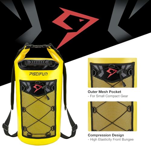 Piscifun Dry Bag, Waterproof Floating Backpack 20L with Waterproof Phone Case for Boating, Kayaking, Fishing, Yellow 20L by Piscifun - Image 6