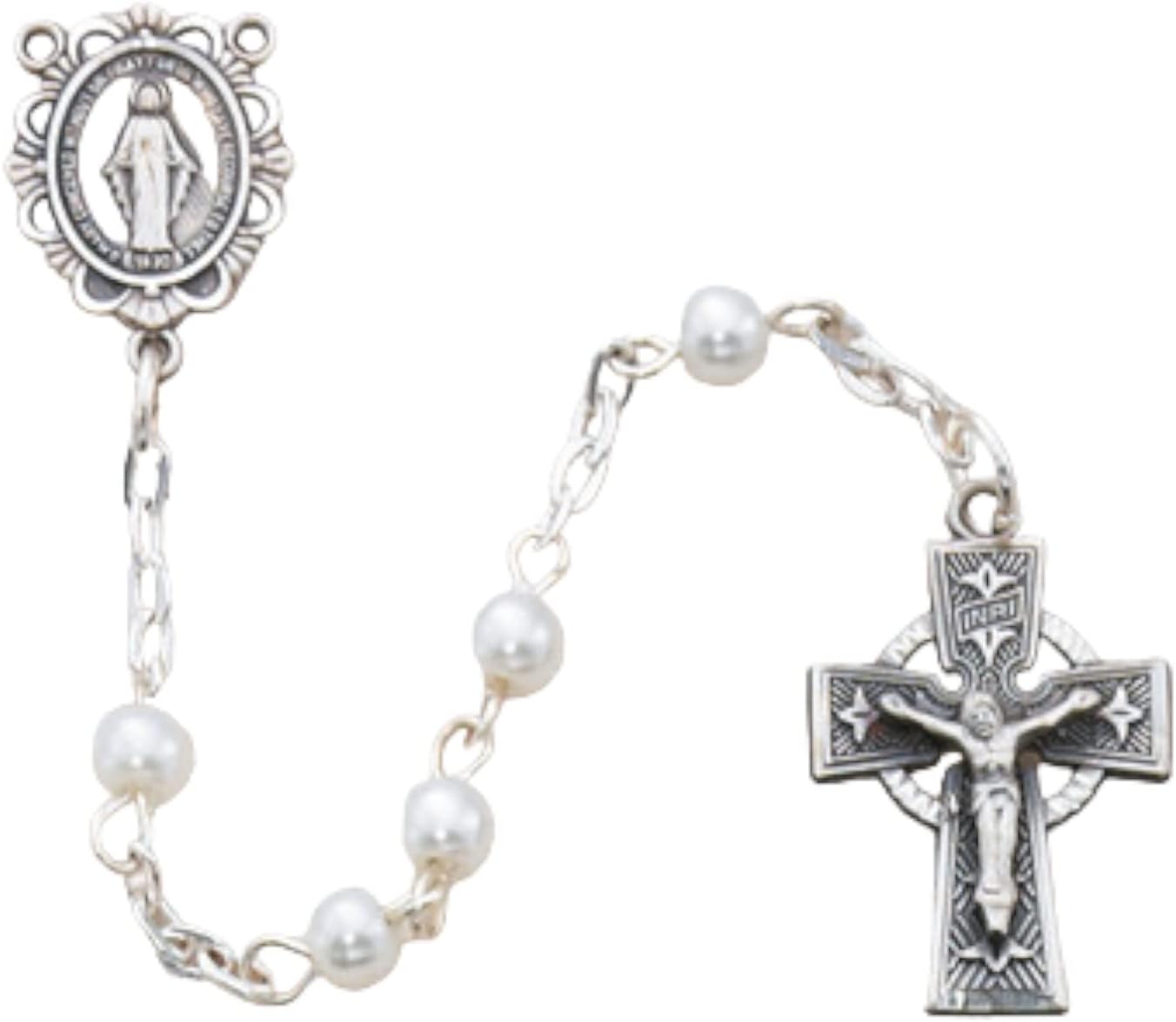 Tiley & Bells WHITE LEATHER BOX, 5MM WHITE CELTIC ROSARY