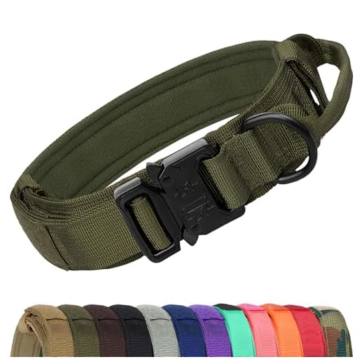 Joytale Collar Perro, Táctica Collar Perro Grande con Mango de Control, Resistente Collares para Perros con Etiquetas Código QR, Verde Militar, L
