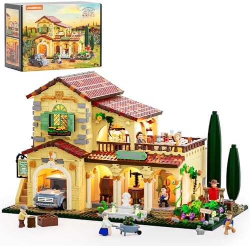 LUMIBRICKS Farm Vineyard-Estate Lighting Building-Bricks-Set - 2800 Pcs Farm Life Winery Chateau House Collection LED Light Wine Cottage Model Display Set for Adults