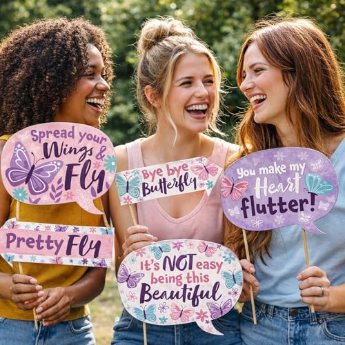 Image of Rozi Decoration Butterfly Theme Photo Booth Props for Girls Birthday Decorations, Baby Shower Party Decor, Butterfly Props for Baby Girl Pack of 10 Pcs