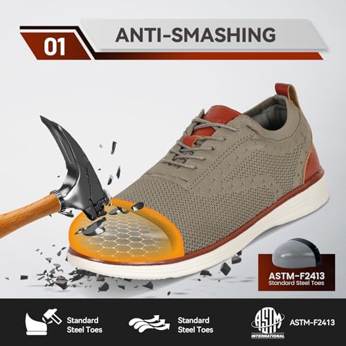 Image of Steel Toe Shoes for Men Lightweight Safety Tennis Shoes Work Sneakers | Oxfords, Breathable, Arch Support, Casual Dress Safety Shoes, Indestructible, Running, Factory