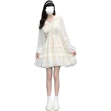 Casual Dress for Women Beige Ruffled Mid-length Skirt Dress Niche Sweet Long Sleeves Gentle StyleMedium