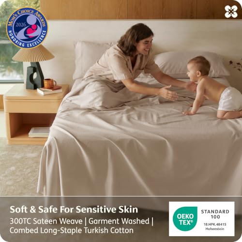 Image of Bedsure PureWoven 100% GOTS Certified Organic Cotton Sheets, Full Size 4PCS | Eco-Friendly, 16 inch Deep Pocket with Corner Straps, Luxury Hotel Soft, Breathable Sateen Bed Sheets, OEKO-Tex, Light Brown