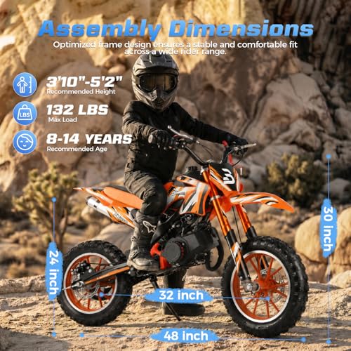 Image of DEETAGO 50cc Dirt Bike for Kids 5-13, 2-Stroke Gas Kids Dirt Bike