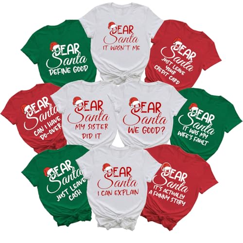 Dear Santa Christmas Shirt for Family 2024, Cousins Crew Group T-Shirt, Matching Christmas Pajamas Set Photoshoot Outfit (US, Alpha, Medium, Regular, Regular, A1- Style)