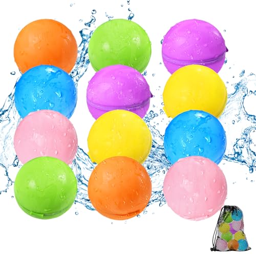 Reusable Water Balloons 12PCS - Summer Water Toys for Pool Beach & Outdoor, Self-Sealing Refillable Water Bombs for Kids Ages 3-14, Magnetic Splash Balls for Kids Fun Games & Activities