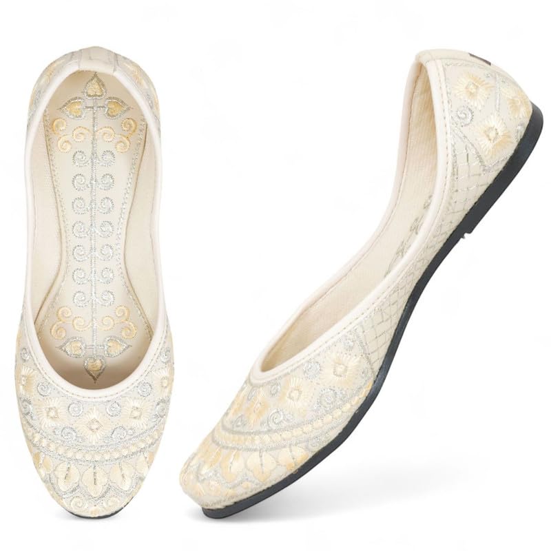 DFR Women’s Ethnic Punjabi Juttis | Traditional Slip-On Flats with Embroidery | Cushioned Footbed for Comfort | Comfortable & Stylish Punjabi Juttis for Girls & Women