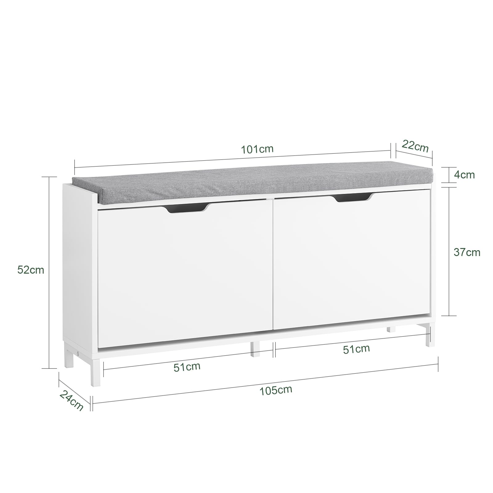 SoBuy Banco Zapatero con Asiento 105x24x52cm para recibidor | Zapatero banco con cojín gris, estructura hierro y MDF, capacidad 8 pares, carga 250kg FSR151-L-W