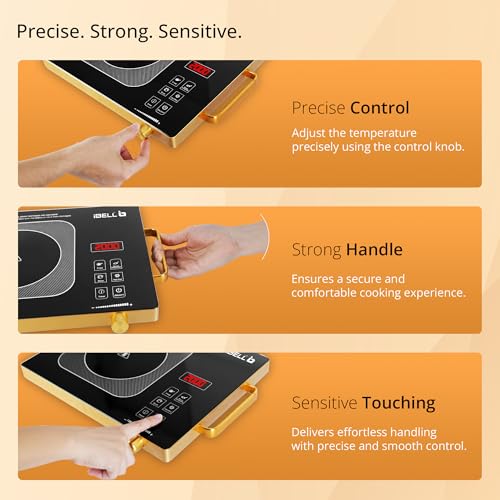Image of iBELL Infrared Cooktop - 2000W, Temperature Control, Touch Panel, High Energy Efficient, Strong Handle, Compatible with all Cookwares (Golden)