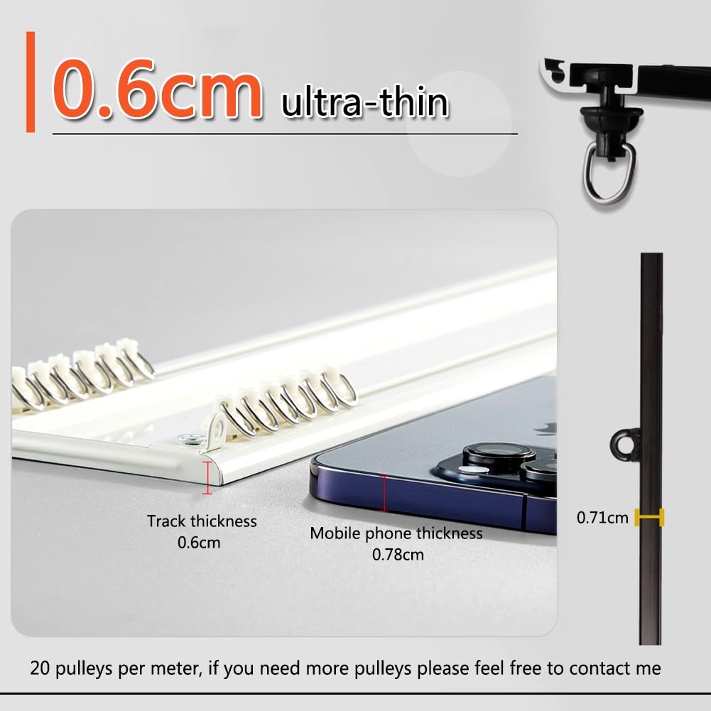 Rail de rideau en aluminium 120-500 cm pour chambre à coucher, salon, salle à manger, camping-car