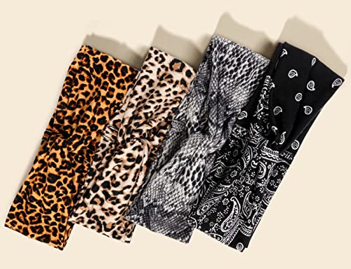 Huachi Headbands For Women Fashion Knotted Headbands Double Layered, Boho Wide Hair Bands For Women's Hair, Super Soft Summer Hair Accessories (Solid Colors, Leopard Print) #TOP1