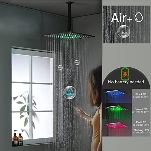Oil Rubbed Bronze Rain Shower System - 12 Inch Led Ceiling Rainfall Shower With Body Spray Jet And Hand-Held, Thermostatic Shower Faucet Complete Set Brass Valve Included #TOP3
