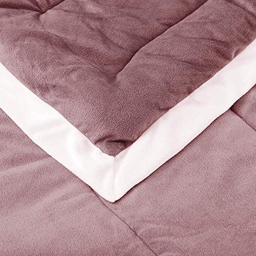 Kasentex Luxury Velvet Plush Fleece Micromink Down Alternative Comforter Set With Stripe Design Soft Flannel Bedding, Reversible And Machine Washable(Orchard Pink, Queen Size Comforter Set) #TOP5
