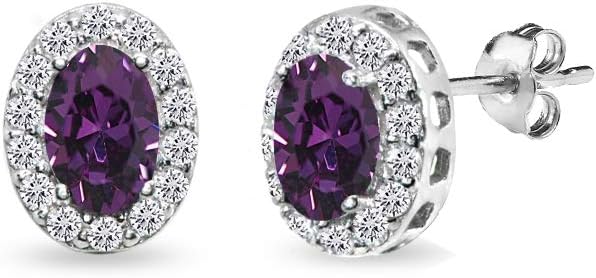 Sterling Silver 6x4mm Oval Halo Stud Earrings Made with European Crystals