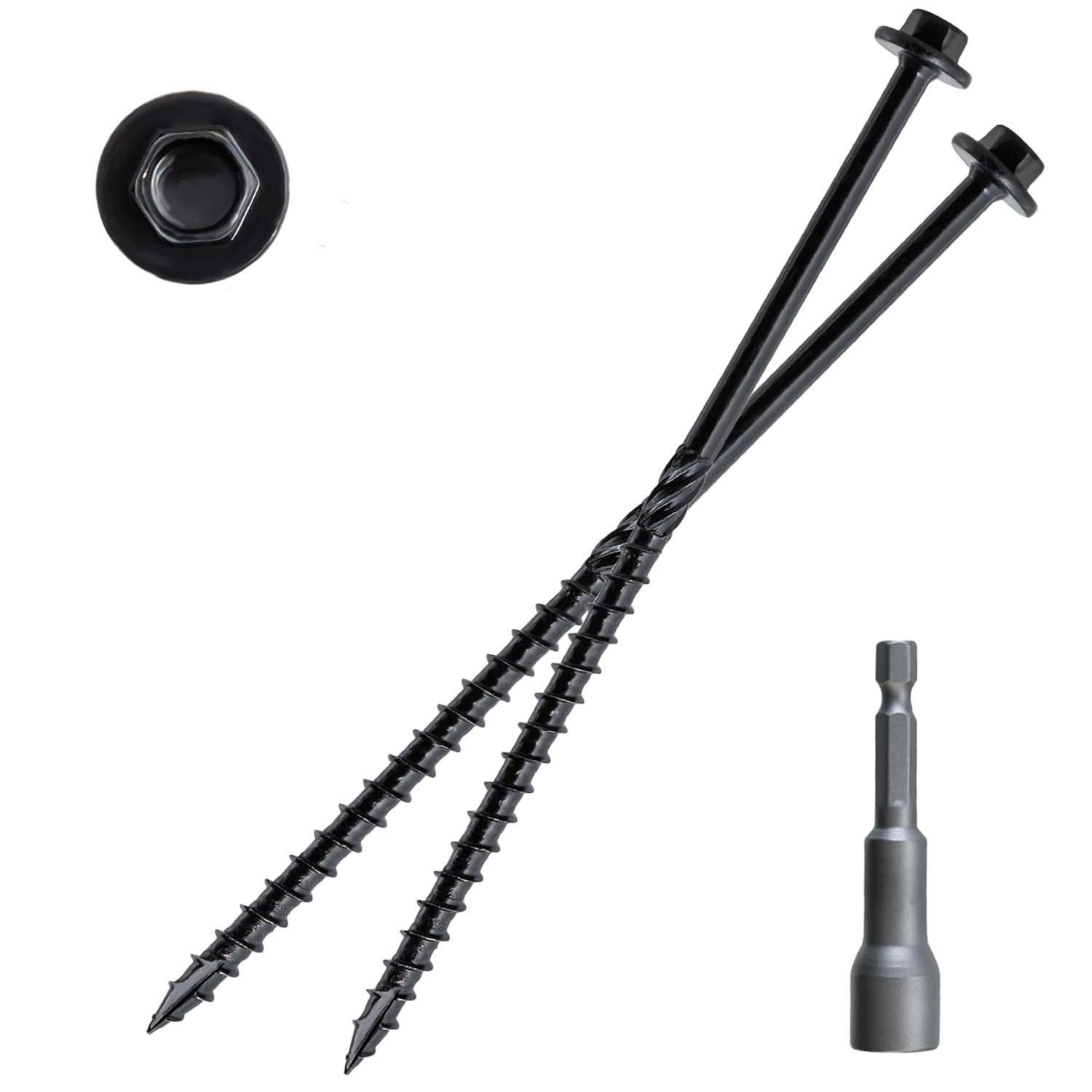 CAMNWAMN [Pack of 50] #14 x 6 inch Wood Structural Screws, Heavy Duty Hex Head Black Timber/Log/Landscaping Wood Screws, Rust Resistant, Hex Socket Included