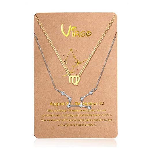 2 Collares de 12 Constelaciones Collar con Colgante de Zodiaco Constelación de Oro, Cadena de Señal de Horóscopo Astrológico de Plata con Tarjeta de Constelación para Mujer (Virgo)