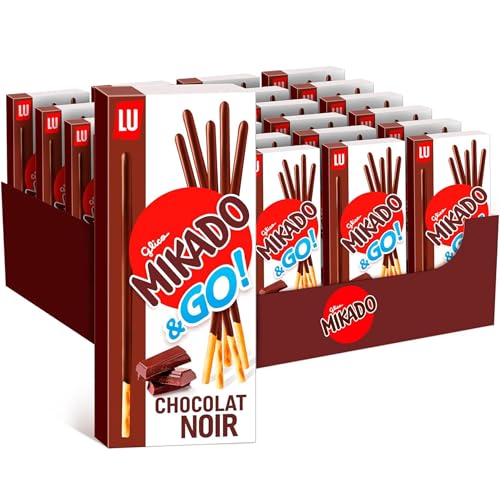 LU Mikado Pocket Chocolat Noir - Format Poche - Biscuits pour le Goûter - Snack Plateau TV - Facile à Emporter - Présentoir de 24 Boîtes de 39 g