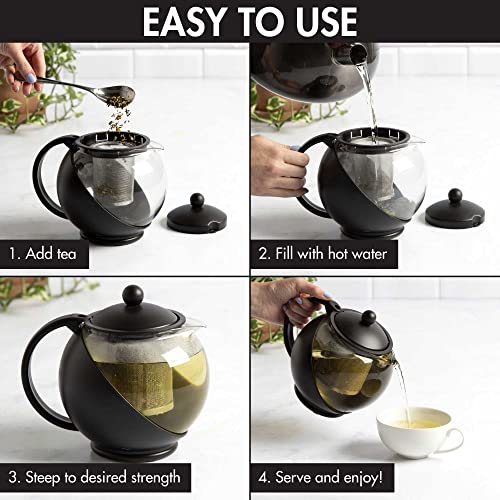 Primula Half Moon Teapot With Removable Infuser, Glass Tea Maker, Stainless Steel Filter, Dishwasher Safe, 40-Ounce, Black #TOP2