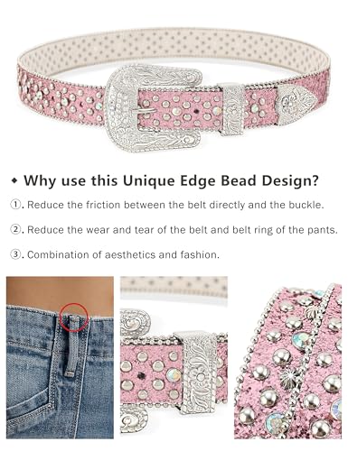 Rhinestone Belts for Women Men, Bling Studded BB Belt for Western Cowboy Cowgirl Sparkly Diamond Bedazzled Leather Belt4