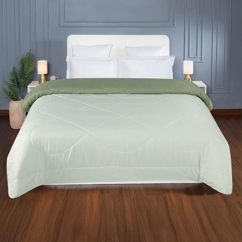 Image of Premium Microfiber Solid Plain Double Bed Comforter | All-Season Reversible AC Blanket for Winter & Summer | Soft & Lightweight Quilt for Double Bed - 220 GSM, Olive Green