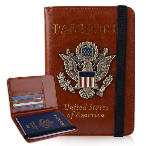 Image of Passport Holder Cover Travel Wallet and Card Slot Combo RFID Blocking Leather Family Passport Holder Travel Accessories for Men Women(Brown)