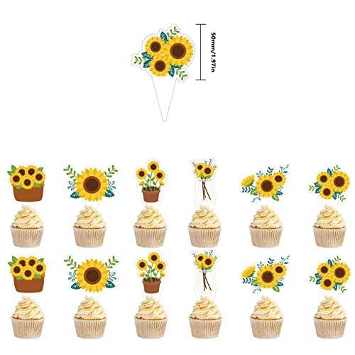 Xiliconie 24 Pcs Sunflower Cupcake Toppers, Sunflower Party Decor Flower Themed For Baby Shower Kids Boys Girls Birthday Party Decorations Engagement Supplies #TOP1