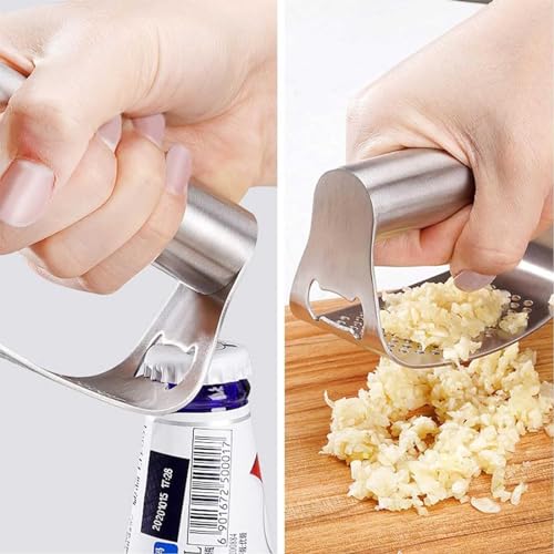 Prensa de ajos de acero inoxidable, picadora y picadora duradera con pelador y cepillo de limpieza para una preparación eficiente del ajo en la cocina