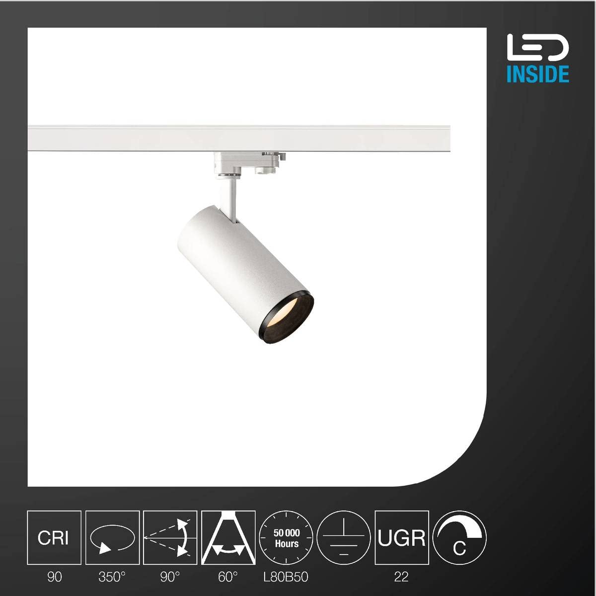 SLV NUMINOS® PHASE M LED 3-Phasen-Strahler 3000K 20.1W 1880lm weiß dimmbar 60Grad
