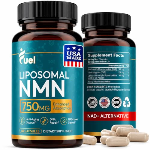 Image of Fuel Liposomal NMN 750mg per Serving (500mg NMN + 250mg TMG) - Enhanced Absorption Nicotinamide Mononucleotide Supplement - NAD+ Support, 60 Capsules, Non-GMO, Lab Tested