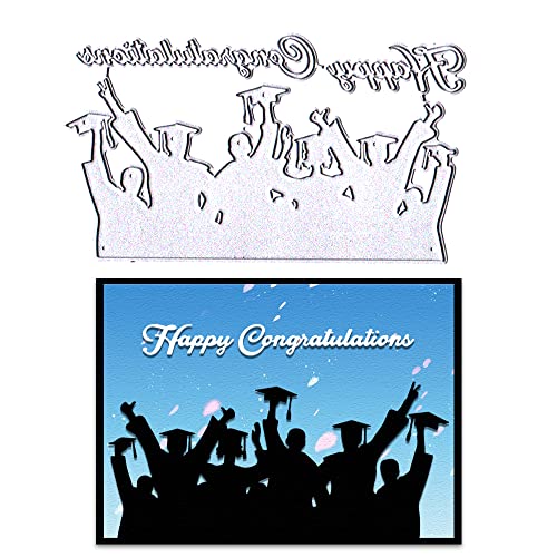 ALIBBON Graduates Die Cuts for Card Making, Congratulations Words Cutting Dies Metal Template Molds, Graduation Background Dies for Crafting DIY Photo Album Paper Embossing Scrapbooking Supplies