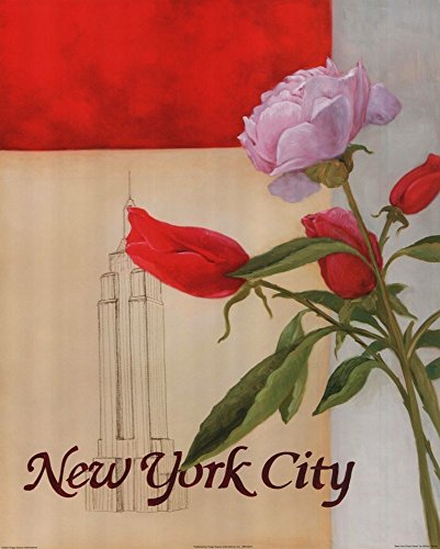 New York Floral Views by William Verner 20x16 Art Print Poster Carnation Roses Red Pink White Empire State Building Travel Poster