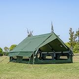 WaldZimmer 12sq Green Inflatable Camping Tent with Hand Pump Easy Setup Waterproof Windproof Outdoor Blow up Tent 6-8 Person Oxford 4 Season Glamping Air Tents Cabin House with Mesh Windows & Door